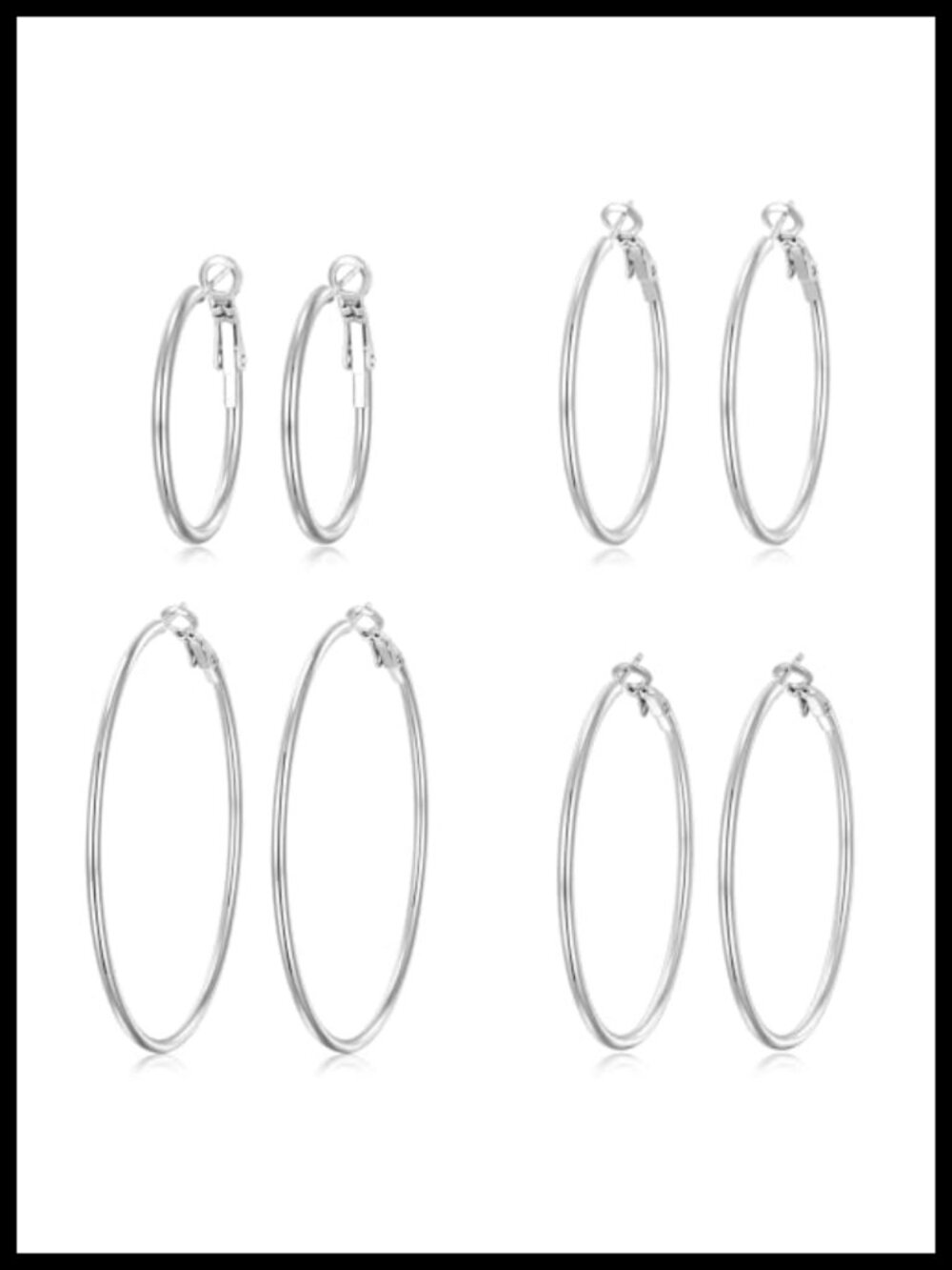14K White Gold Plated Hoop Earrings Set Hypoallergenic Lightweight Dangle